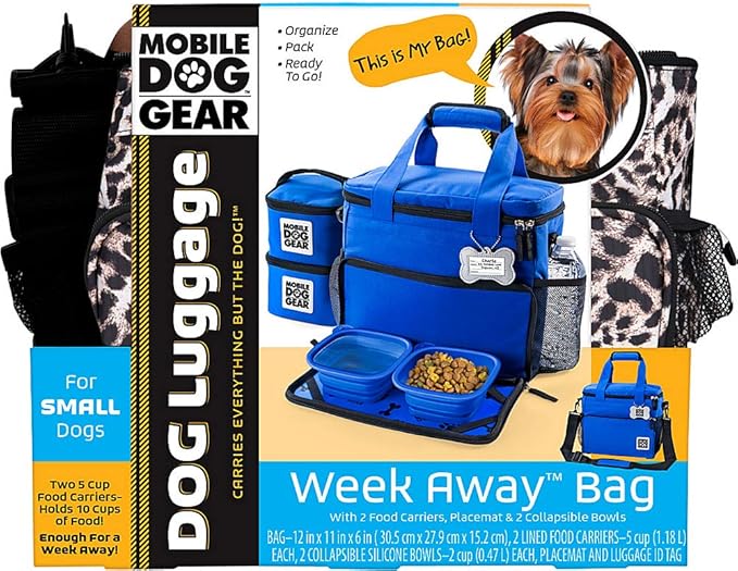 Mobile Dog Gear, Week Away Dog Travel Bag for Small Dogs, Includes Lined Food Carriers and 2 Collapsible Dog Bowl, Black, Meets Airline Requirements