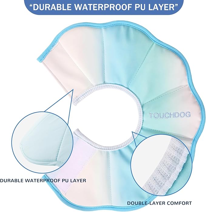 Touchdog Adjustable Soft Cat Cone Collar - Waterproof Recovery Collar for Cats After Surgery, Lightweight Elizabethan Collar for Kittens, Small to Large (Blue Gradient Color, L)