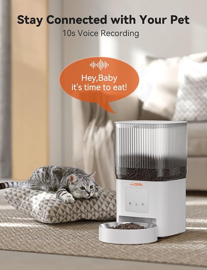 WOPET Automatic Cat Feeder, 5G WiFi Smart Pet Feeder for Dogs and Cats with APP Control, Low Food Sensor, 10s Voice Recorder, Up to 10 Meals Daily, Dual Power Supply, Timed Dog Food Dispenser