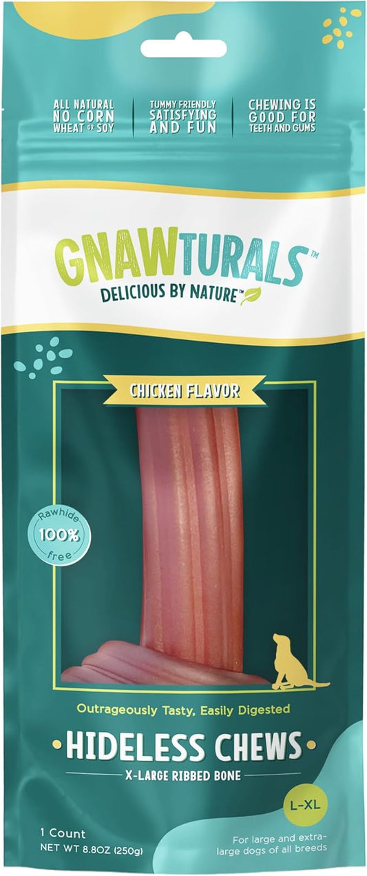 Rawhide Free Dog Chews | Ribbed Bones | for Extra-Large Dogs | Pumpkin, Psyllium Husk and Chicory Root for Easy Digestion and Overall Gut Health (1 Bone, Chicken)