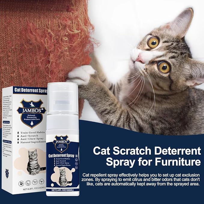 2 Bottles Cat Deterrent Spray – Natural, Non-Toxic Anti-Scratch Spray for Cats & Kittens – Indoor & Outdoor Pet Training Aid – Furniture & Carpet Protector (Blue, M)