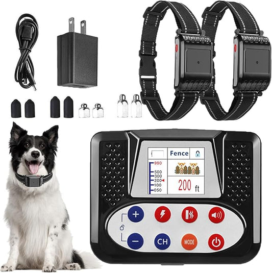 Wireless Dog Fence, Electric Dog Fence & Remote Training Collar, Adjustable Control Range, IP67 Waterproof Training Collar, Pet Boundary Container Containment System, Harmless for All Dogs,for2dogs