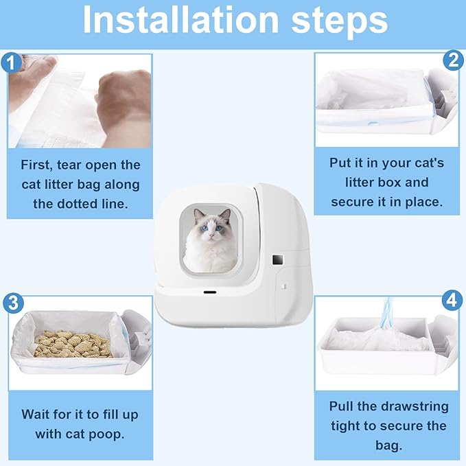 40 Count 21.6" x 11.8" Cat Litter Box Liners for Self-Cleaning Cat Litter Box, Replacement Automatic Litter Box Liners, 2 Rolls Drawstring Trash Bags for Robot, Extra Thick,（2 Packs/40 Counts）