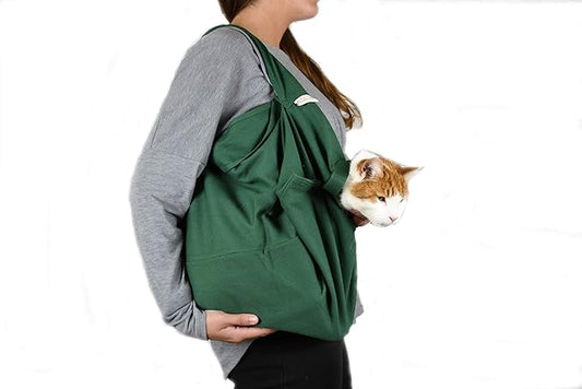 Cat-in-the-Bag Cozy Comfort Carrier - Small Green Pet Carrier and Cat Carrier Soft for Cutting Nails, Vet Visits, Medication Administration, Dental Care, & Travel