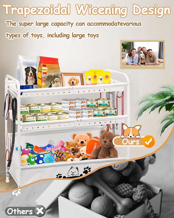 Large Dog Toy Basket, Dog Toy Bin with Storage Organizer, 3-Tier Pet Toy Box for Living Room, Toy Holder Chest for Pet Dog Cat, Multifunctional Chest Holder for Cat Dog Accessories