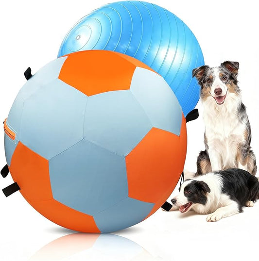 Herding Balls for Dogs, 25 inch Herding Ball for Australian Shepherd, Interactive Herding Ball for Exercise & Mental Stimulation, Outdoor Training Dog Toys with Strap, Blue&Orange