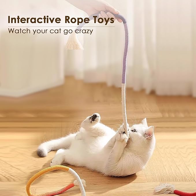 3 PCS Cotton Rope Cat Toys with 3 Pack Catnip for Indoor Cats, Interactive Cat Rope Toys with Silvervine Fruit for Cats and Kittens, Handmade Pet Chew Toys for Teeth Cleaning