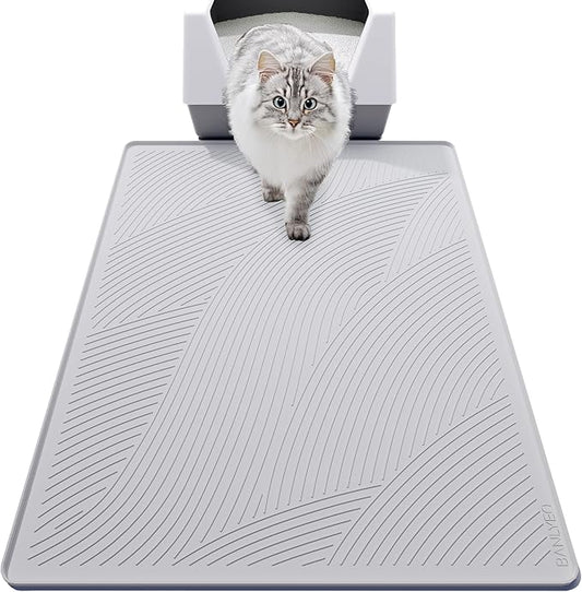 XL Cat Litter Mat - 40x30 in, Water Proof, US Designed Kitty Litter Trapping Mat, Easy to Clean, Scatter Control, Odorless, Less Mess and Clean Floors, Pet Supplies for Indoor Cats, Light Gray