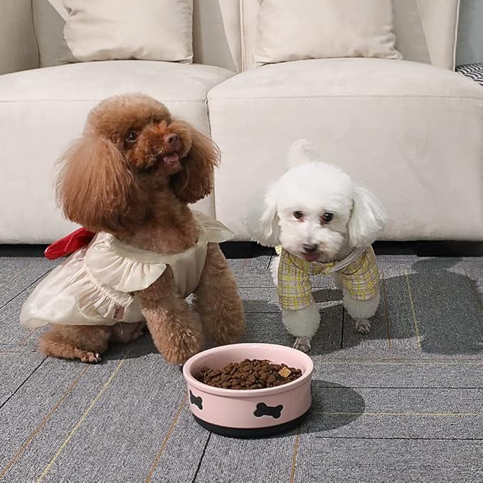 Sweejar Ceramic Dog Bowls with Bone Pattern, Dog Food Dish for Medium Dogs, Porcelain Pet Bowl for Water 35 Fl Oz (Pink)