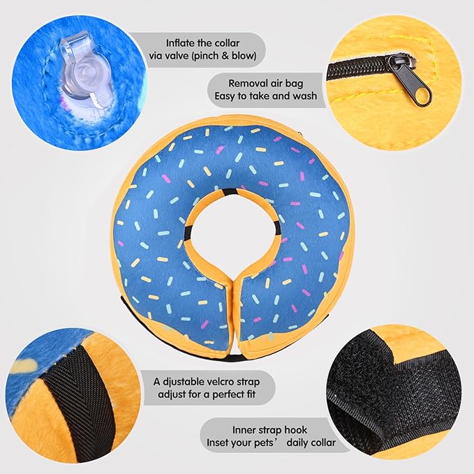 Katoggy Inflatable Dog Cone Collar for After Surgery, Soft Adjustable Blow up Donut E-Collar for Small Medium Large Dog and Cats