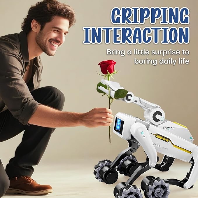 3 in 1 Robot Dog with Wheels Kit, 30+ Bionic Actions, Voice & Remote Control, Programmable Moves, Rechargeable Battery, All-Terrain Stunt Pet Toy for Kids(Removable Claw & Cannon)