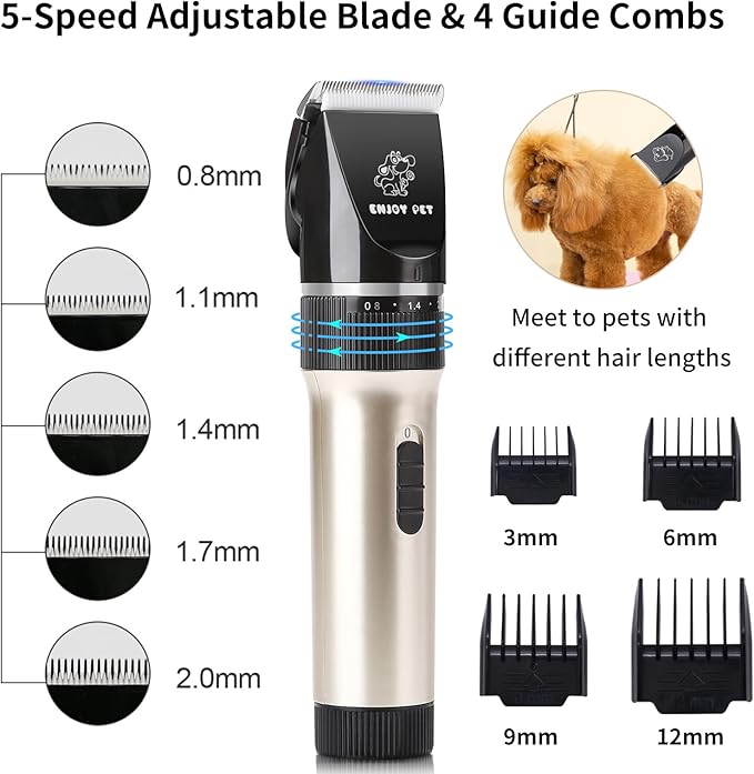 Dog Clippers for Grooming, Low Noise Dog Grooming Clippers, Cordless Dog Hair Trimmer, Rechargeable Dog Shavers for Grooming Dogs Cats Pets