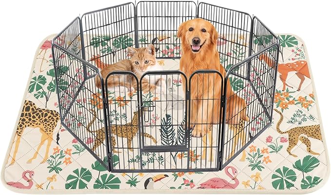 IEUUMLER Washable Pee Pads for Dogs, 1 Pack Forest Pattern Reusable Waterproof Puppy Pads, Non-Slip Super Absorbent Dog Training Pad for Playpen Crate Bed EU013 Beige Jungle, 63x63