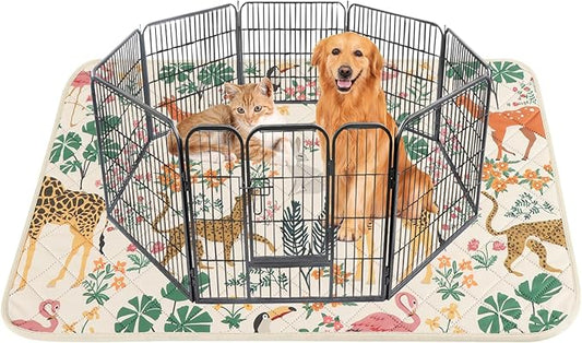 IEUUMLER Washable Pee Pads for Dogs, 1 Pack Forest Pattern Reusable Waterproof Puppy Pads, Non-Slip Super Absorbent Dog Training Pad for Playpen Crate Bed EU013 Beige Jungle, 63x63