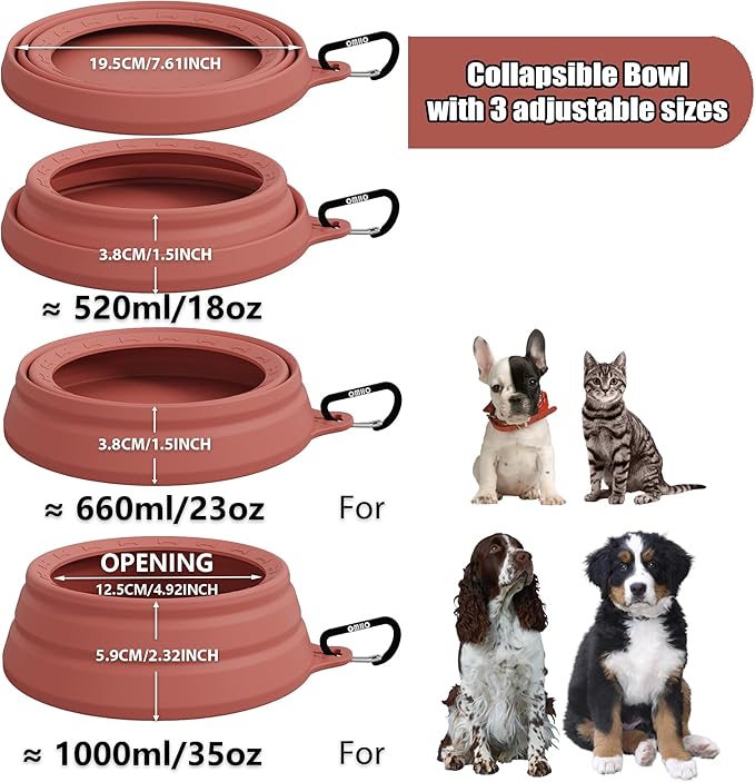 OHMO Spill Proof Collapsible Dog Water Bowl Large 34oz for Cars, No Splash Portable Bowls for Dog Travel, Pet Essentials for Road Trips, Cat Travel Accessories