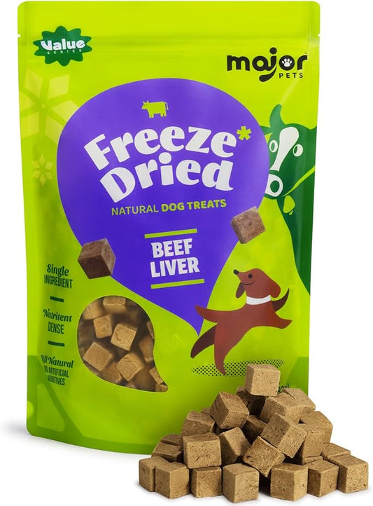 MAJOR PETS Freeze Dried Beef Liver Dog Treats - Single Ingredient - No Preservatives & High Protein - Premium Training Treats & Meal Topper - Made and Sourced in The USA - 10 oz Value Pack