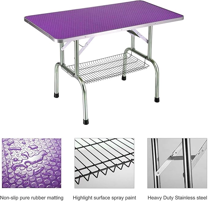 Pet Grooming Table, 32" Adjustable Height Dog Grooming Table with H-Type Arm & Stainless Steel Legs, Non-Slip E1 Grade Top, Tool-Free Folding, Portable for Professional & Home Use(Purple, 36inch)