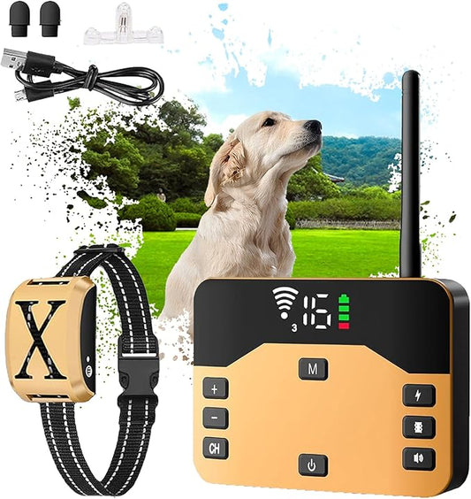 Wireless Dog Fence, Pet Boundary Containment System, IP67 Waterproof Rechargeable Training Collar Receiver, Vibration & Shock, Range of 80-1640ft, Electric Pet Fence for Stubborn Dogs,for1dog