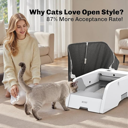 2 in 1 Self Cleaning Litter Box with APP Control, Open or Covered Canopy Design to Meet Cats' Varying Preferences, Large Automatic Cat Litter Box for Multiple Cats, Quiet, Odorless & Safe