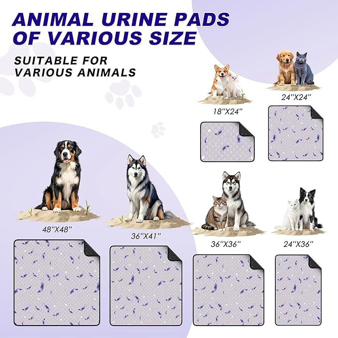 Washable Pee Pads for Dogs, 2Pack Reusable Puppy Pads, Super Absorbent & Leakproof Dog Pads, Anti-Slip Dog Pee Pads for Puppy Training & Incontinence, Feather Pattern 18"x24"