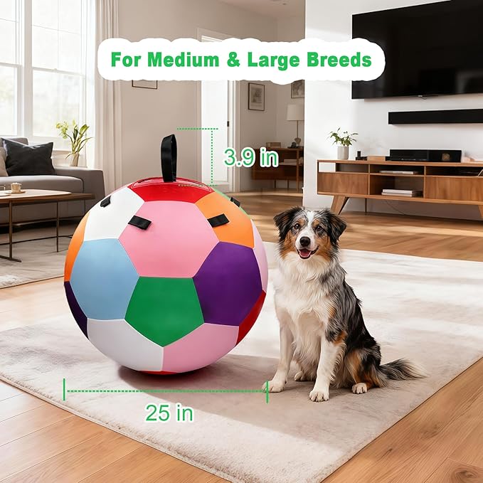 Herding Ball for Dogs, 25 inches Large Dog Toys for Australian Shepherd, Keep Them Busy for Exercise & Mental Stimulation, Interactive Collie Ball with Strap, Colorful