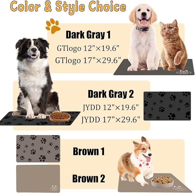 12"×20" Brown Absorbent Dog Mat for Food and Water Bowl- Quick Dry Durable Feeding Mat for Dog and Cat Easy Cleaning Pet Supplies for Messy Pets