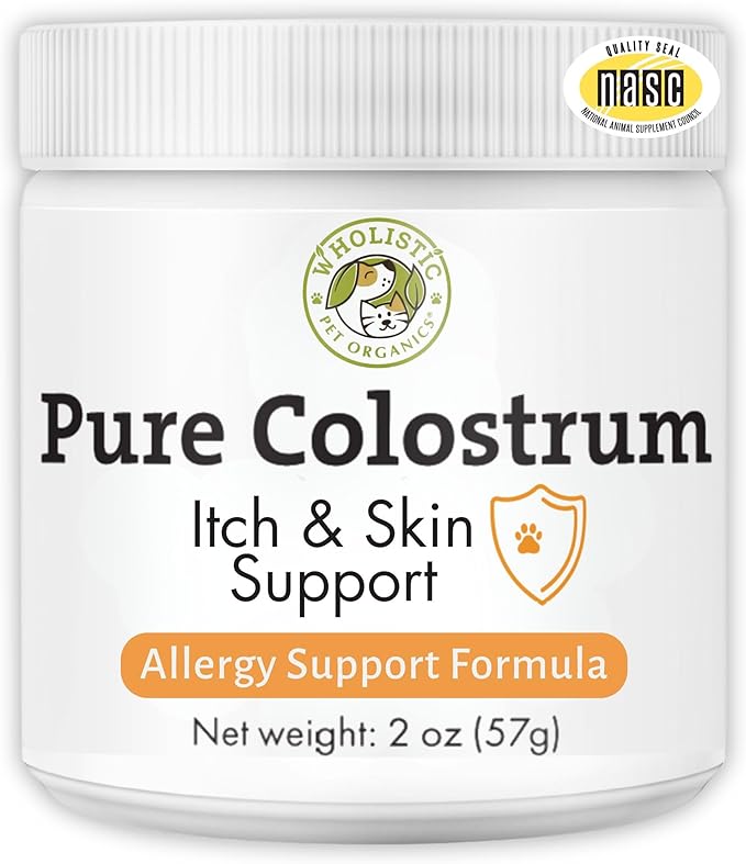 Wholistic Pet Organics Colostrum for Dogs & Cats - Bovine Colostrum Powder - Cat & Dog Allergy Relief, Immune Support & Itching Skin Relief - Cat and Dog Vitamins for Itchy Skin - 2 oz - 140 Scoops