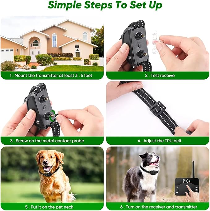 Wireless Dog Fence Dog Training Collar 2 in 1, Electric Pets Boundary Containment System, Adjustable Range Control, Waterproof Receiver, Vibration & Shock, Suitable for All Stubborn Dogs,for1dog