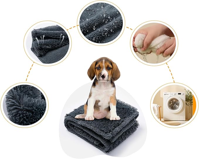 Waterproof Dog Calming Blanket 40x28in Gray Pet Throw Blankets for Dogs Cats Fluffy Long Faux Fur Puppy Couch Cover Reversible Love Bed Mat Washable(Gray,S)