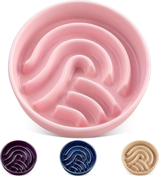 vancasso Slow Feeder Dog Bowl, 3 Cup Ceramic Slow Feeding Food Dish for Large Breed, Puzzle Dog Food Bowl for Fast Eater, Pink
