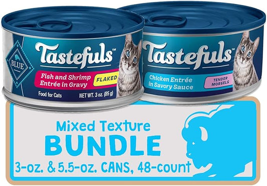 Blue Buffalo Tastefuls Natural Flaked and Tender Wet Cat Food Variety Bundle, Fish & Shrimp and Chicken