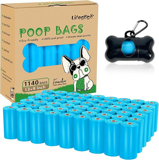 Dog Poop Bag 1140 Counts 57 Rolls, Unscented Doggy Poop Bags, Leak-Proof Dog Bags for Poop, Extra Thick Strong Dog Waste Bags with Dispenser - Blue (13 x 9 Inches)