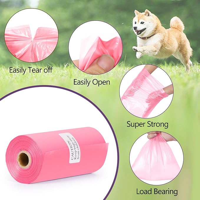 1140 Counts 57 Rolls Unscented Doggy Poop Bags, Leak-Proof, Easy Tear-Off, Pink (13 x 9 Inches)