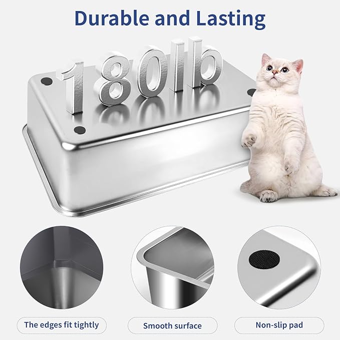 XXXL Stainless Steel Litter Box with Lid, Extra Large 28" L x 20" W x 17" H Enclosed Metal Cat Litter Box with Litter Scoop & Foot Pedal, Odor Control for Big Cats, Multiple Cats (Dark Grey)