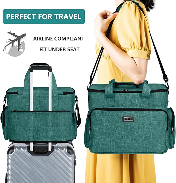 BAGLHER Dog Travel Bag, Airline Approved Pet Tote Organizer with Multi-Function Pockets, 2 X Food Storage Containers and 2 X Collapsible Bowls, Perfect Weekend Pet Travel Set for Dog, Cat Green