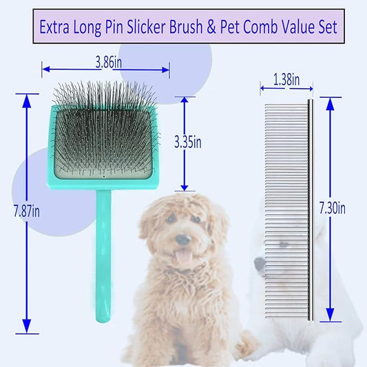 Extra Long Pin Dog Grooming Brush Haired Dogs- Pet Comb Value Kit,Dog Brushes for Goldendoodle, Labradoodle, Poodles - Pet Hair Brush for Medium- Long Haired Dogs-31mm