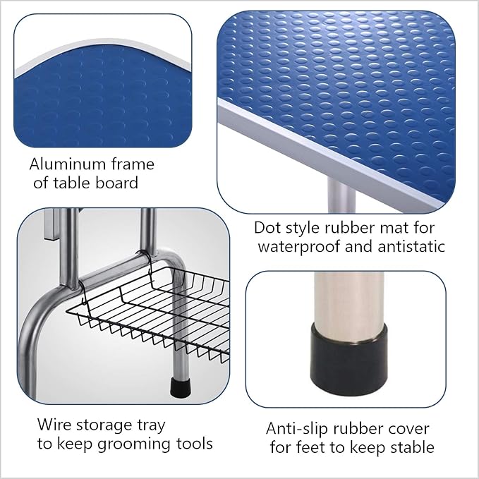 Pet Grooming Table, 46" Adjustable Height Dog Grooming Table with H-Type Arm & Stainless Steel Legs, Non-Slip E1 Grade Top, Tool-Free Folding, Portable for Professional & Home Use(Blue, 46inch)