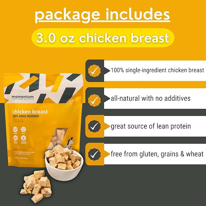 Momentum Carnivore Nutrition Freeze-Dried Raw Dog & Cat Treat Bundle – Pork Tenderloin, Beef Heart, Chicken Breast – Single Ingredient, All-Natural, High-Protein Pet Treats – 3-Pack