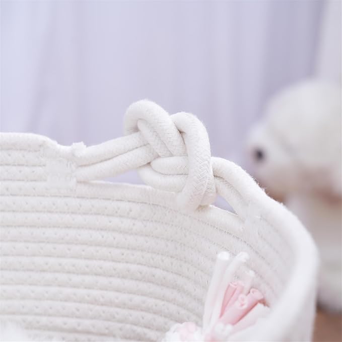 Pet Dog Storage Basket with Brown Leather Bone Design, Cotton Rope Organizer for Dog Toys, 12 x 12 x 7 inches, Puppy Toy Storage Organizer (Brown Leather Basket)