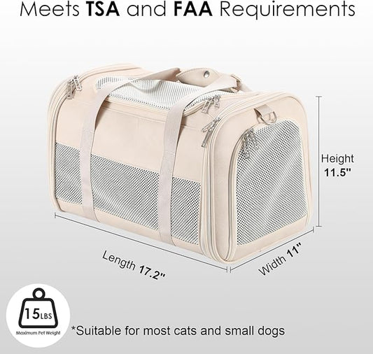 Fashion Leather Dog Carrier, Airline Approved Cat Carrier Soft Sided Pet Bag Carrier Purse for Puppy Kitten Small Animals White
