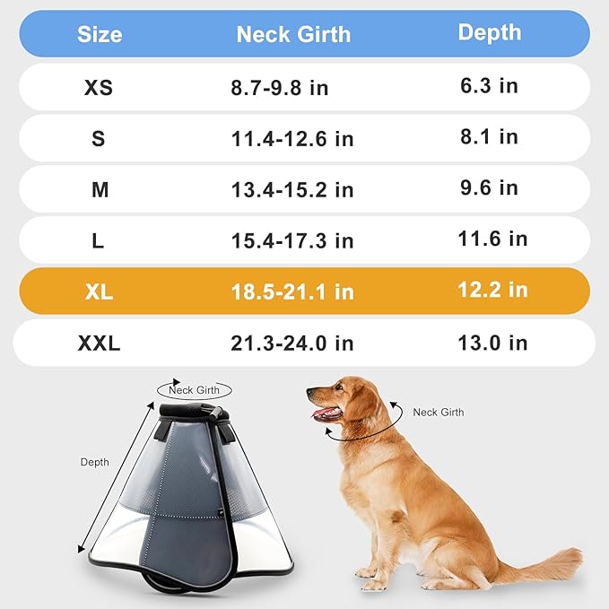 Upgraded Dog Cone Collar for Dogs After Surgery, Soft Breathable Pet Recovery Collar for Large Medium Dogs, Adjustable Dog Cone Collar, Elizabethan Collar (XL, Black)