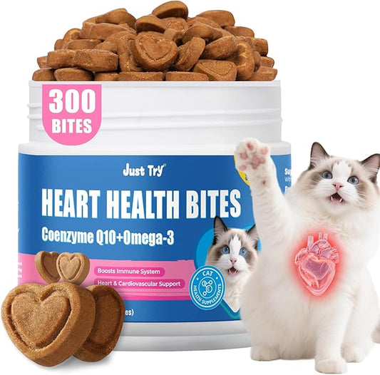 Just Try Coenzyme Q10 coq10 Bites for Cats - Advanced q10 & Taurine Cat Treats for Feline Heart Health - Chicken Flavored Soft Chews - Supports Heart Function - 300 Count