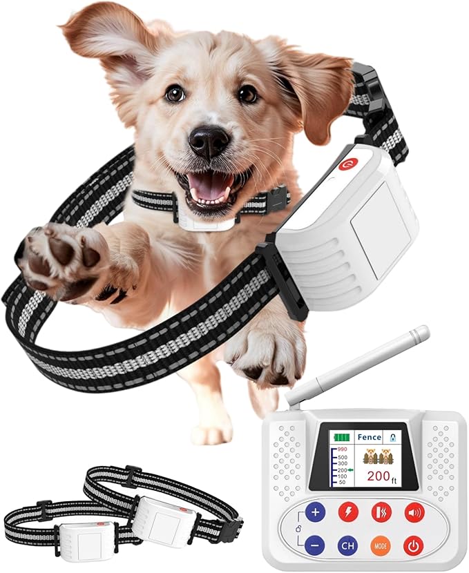 Wireless Dog Fence, Electric Fence for 2 Dogs & Training Collar with Big LCD Screen, Portable Pet Wireless Bounary with 2.4GPFC Antenna, Waterproof & Adjustable Dog Perimeter Collar (For 2 Dogs)