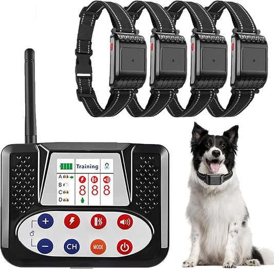 Wireless Dog Fence Pet Boundary Containment System, Covers up to 856-Acre, Shock Training Collar Fence with Remote, Rechargeable and Waterproof, 3 Training Modes for Small Large Medium Dogs,for4dogs