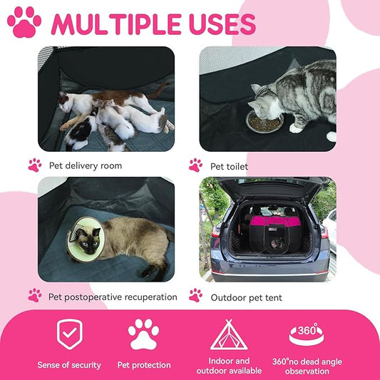 Dog Cat Playpen Indoor Outdoor for Puppy Pet Dogs Cat Travel, Dog Enclosure Tent Crates Cage for Recovery After Surgery, Portable Pop Up Dogs Kennel with Carrying Case (Rosy, Large)