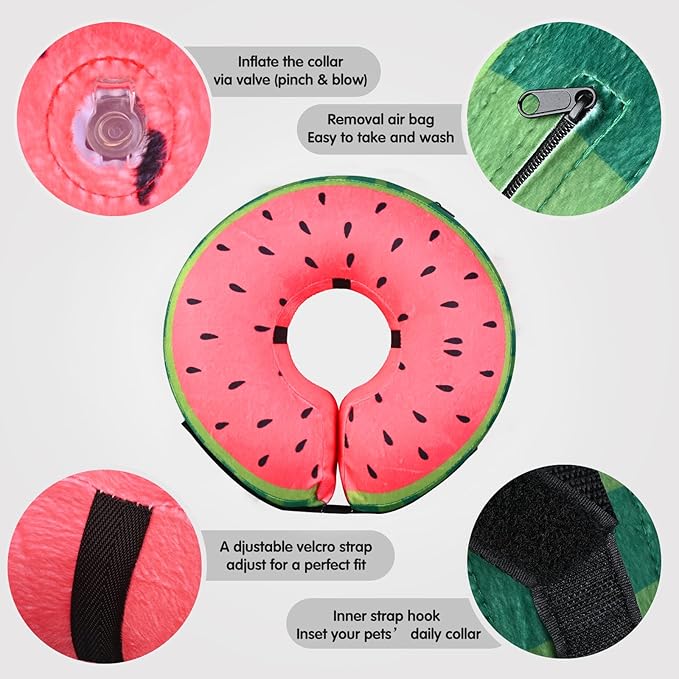Katoggy Inflatable Dog Cone Collar for After Surgery, Soft Adjustable Blow up Donut E-Collar for Small Medium Large Dog and Cats