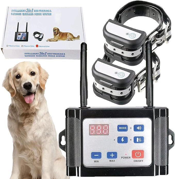 Wireless Dog Fence Electric Pet Containment System, Waterproof Rechargeable Training Collar Receiver, Vibration & Shock, Consistent Signal No Randomly Correction, Harmless for 1/2/3 Dogs,for2dogs