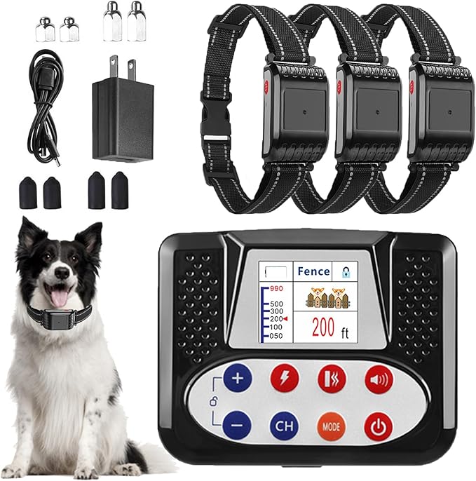 Wireless Dog Fence, Electric Dog Fence & Remote Training Collar, Adjustable Control Range, IP67 Waterproof Training Collar, Pet Boundary Container Containment System, Harmless for All Dogs,for3dogs