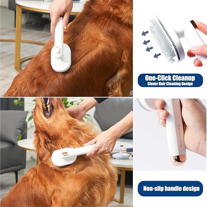 4 Set Dog Brushs for Shedding, Cleaning Kit with Grooming Brush, Dog Brush, Pet Hair Removal Glove and Storage Bag, Self-Cleaning Grooming Kit for Long/Short Hair, Best Cleaning Kit