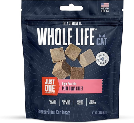 Whole Life Cat Just One Tuna Freeze Dried Cat Treats - Human Grade High Protein Food, Healthy Training Snacks, Freeze Dried Tuna Food Toppers, USA Made Natural Treats - 7.5 oz (Pack of 1)